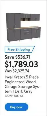 Walmart Inval kratos 5 piece engineered wood garage storage system i dark gray offer