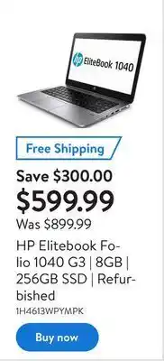 Walmart Hp elitebook folio 1040 g3 | 8gb | 256gb ssd | refurbished offer