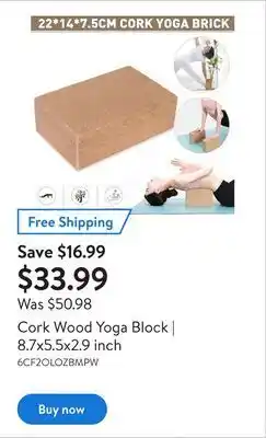 Walmart Cork wood yoga block | 8.7x5.5x2.9 inch offer