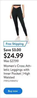 Walmart Women's cross athletic leggings with inner pocket | high waisted offer