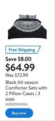 Walmart Black all-season comforter sets with 2 pillow cases | 3 sizes offer