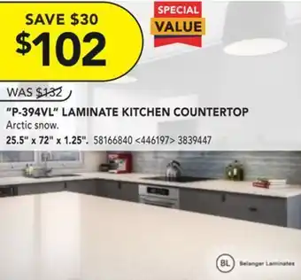 Lowe's Belanger "p-394vl" laminate kitchen countertop 25.5" x 72" x 1.25" offer