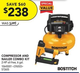 RONA Bostitch compressor and nailer combo kit offer