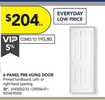 RONA Metrie 6-panel pre-hung door 30" offer