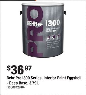 Home Depot Behr pro i300 series, interior paint eggshell - deep base, 3.79 l offer
