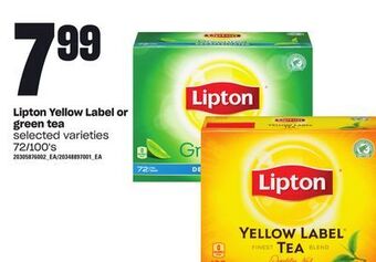 Loblaws Lipton yellow label or green tea, 72/100's offer