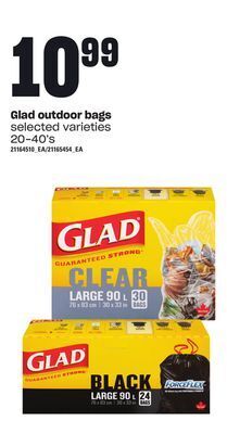 Loblaws Glad outdoor bags, 20-40's offer