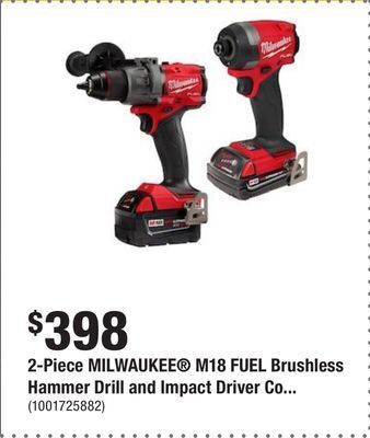 Home Depot 2-piece milwaukee® m18 fuel brushless hammer drill and impact driver combo kit offer
