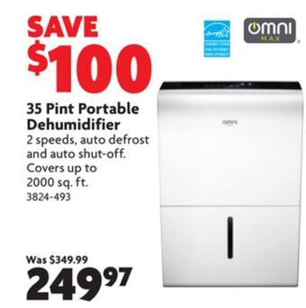 Home Hardware 35 pint portable dehumidifier offer