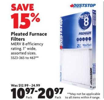 Home Hardware Pleated furnace filters offer