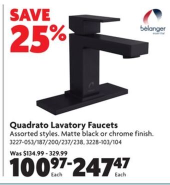 Home Hardware Quadrato lavatory faucets offer