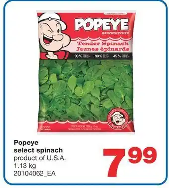 Wholesale Club Popeye select spinach, 1.13 kg offer