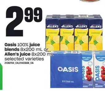 Zehrs Markets Oasis 100% juice blends, 8x200 ml or allen's juice, 8x200 ml offer