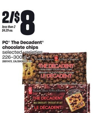 Zehrs Markets Pc® the decadent® chocolate chips, 226-300 g offer