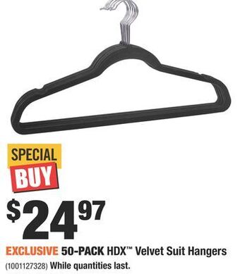 Home Depot 50-pack hdx™ velvet suit hangers offer