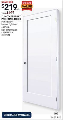 RONA Metrie "lincoln park" pre-hung door 30" offer