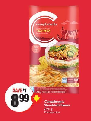 Chalo FreshCo Compliments shredded cheese 620 g offer