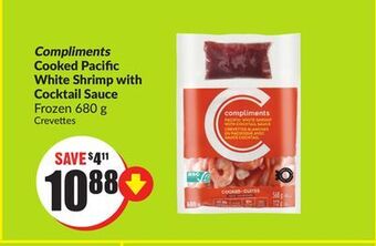 Chalo FreshCo Compliments cooked pacific white shrimp with cocktail sauce frozen 680 g offer
