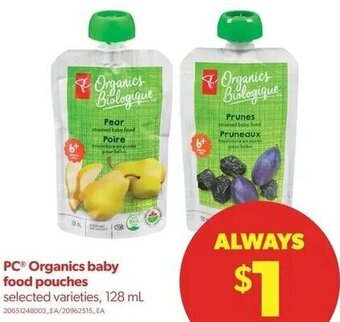 Real Canadian Superstore PC organics baby food pouches offer