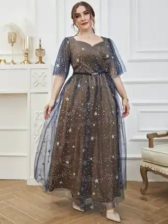 SheIn Plus sweetheart neck star mesh maxi dress offer