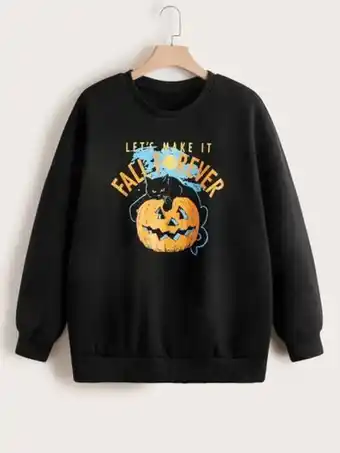SheIn Plus halloween pumpkin & slogan graphic drop shoulder pullover offer