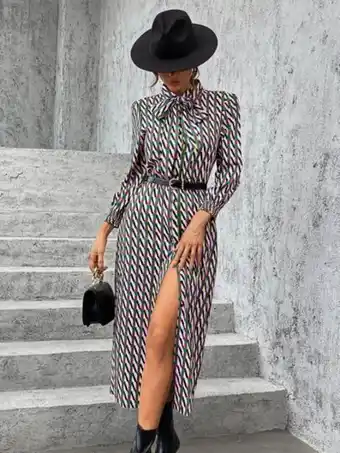 SheIn Tie neck allover print shirt dress without belted offer