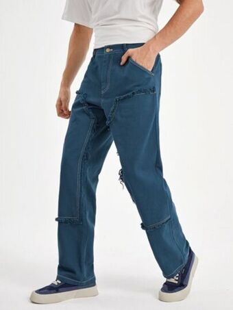 SheIn Shein x lendrell martin men raw trim straight leg pants offer