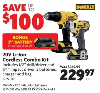 Home Hardware 20v max xr 5ah li-ion batteries | 20v li-ion cordless combo kit + bonus 3rd battery offer