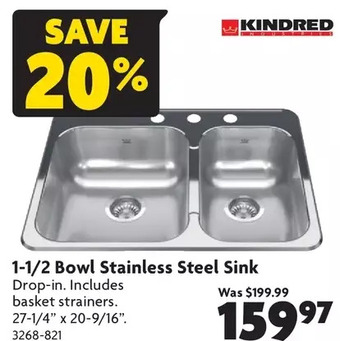 Home Hardware 1-1/2 bowl stainless steel sink offer