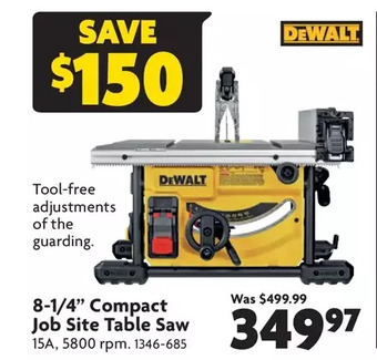 Home Hardware 8-1/4" compact job site table saw offer
