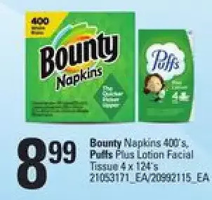Independent Grocer Bounty napkins, puffs plus lotion facial tissue offer