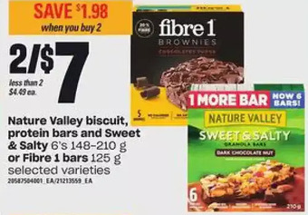 Loblaws Nature valley biscuit, protein bars and sweet & salty or fibre 1 bars offer