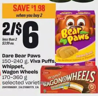 Loblaws Dare bear paws, viva puffs, whippet, wagon wheels offer