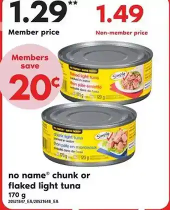 Zehrs Markets No name chunk or flaked light tuna offer