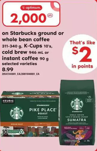 Zehrs Markets Starbucks ground or whole bean coffee, k-cups, cold brew or instant coffee offer