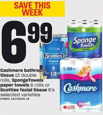 Zehrs Markets Cashmere bathroom tissue, spongetowels paper towels or scotties facial tissue offer