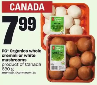 Loblaws Pc organics whole cremini or white mushrooms offer