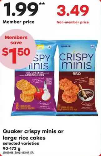 Loblaws Quaker crispy minis or large rice cakes offer