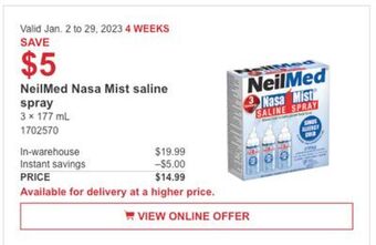 Costco Neilmed nasa mist saline spray offer