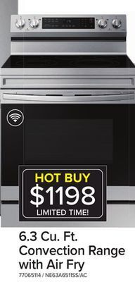 Leon's Samsung stainless steel freestanding electric fan convection range with air fry and wi-fi (6.3 cu.ft) - ne63a6511ss/ac offer