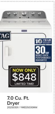 Leon's Maytag white electric dryer with extra power (7.0 cu. ft.) - ymed5030mw offer
