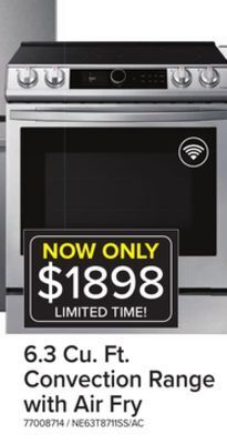 Leon's Samsung stainless steel electric range with true convection and air fry (6.3 cu.ft) - ne63t8711ss/ac offer