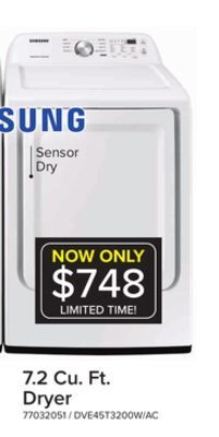 Leon's Samsung white electric dryer with sensor dry (7.2 cu.ft) - dve45t3200w/ac offer