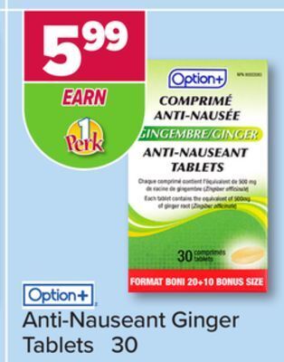 PharmaChoice Option+ anti-nauseant ginger tablets offer