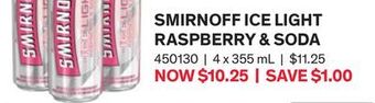 LCBO Smirnoff ice light raspberry & soda offer