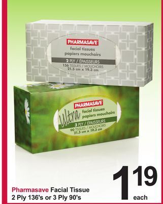 Pharmasave Pharmasave facial tissue 2 ply 136's or 3 ply 90's offer
