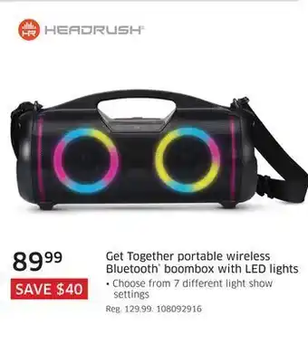 The Source Headrush get together portable wireless bluetooth boombox with led lights offer