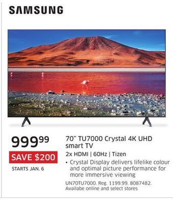 The Source Samsung 70" tu7000 crystal 4k uhd smart tv offer
