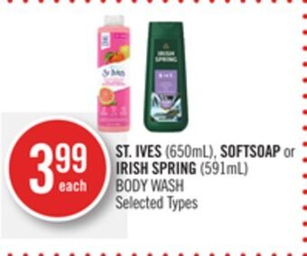 Shoppers Drug Mart St. ives (650ml), softsoap or irish spring (591ml) body wash offer