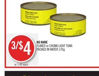 Shoppers Drug Mart No name flaked or chunk light tuna packed in water offer